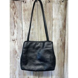 Rare Latico Leathers Soft Black Leather Double Strap Chic Shoulder Tote Bag